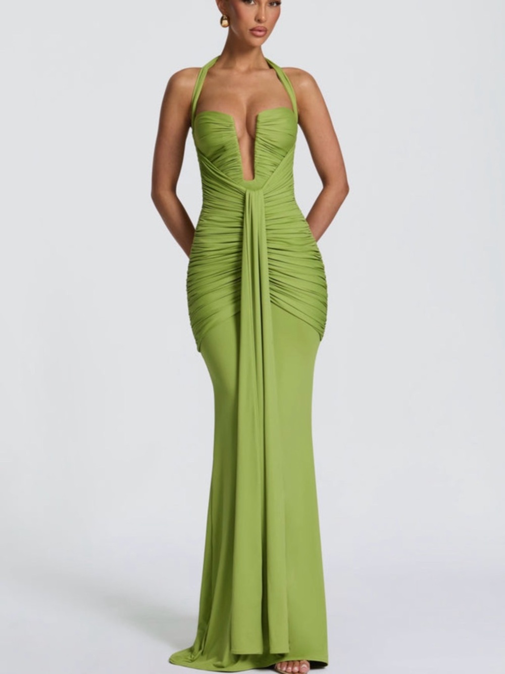 Babyboo Green Halter Ruched Evening Gown